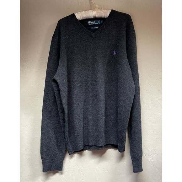 Vintage Polo by Ralph Lauren Men's XL Black Marled Lambswool V-Neck Sweater - Picture 1 of 7